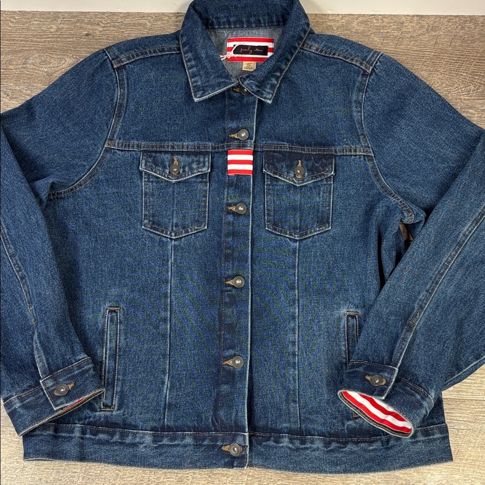 ⭐ Pearly Vine Patriotic Denim Jacket – Star Back Panel – Women’s XXL ⭐